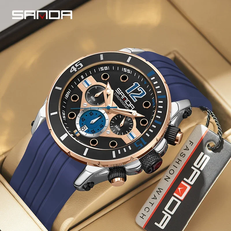 

Sanda New 5310 Quartz Three Eyes Six Pin Watch Fashionable and Trendy Outdoor Waterproof Simple Calendar Men's Watch