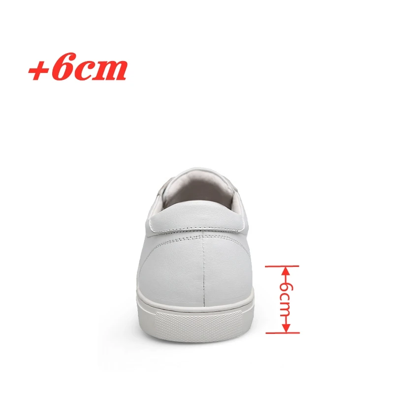 White Genuine Leather Shoes Men Sneakers Man Elevator Shoes Height Increase Insoles High Heels Shoes 5-6CM Shoes Tall Shoes