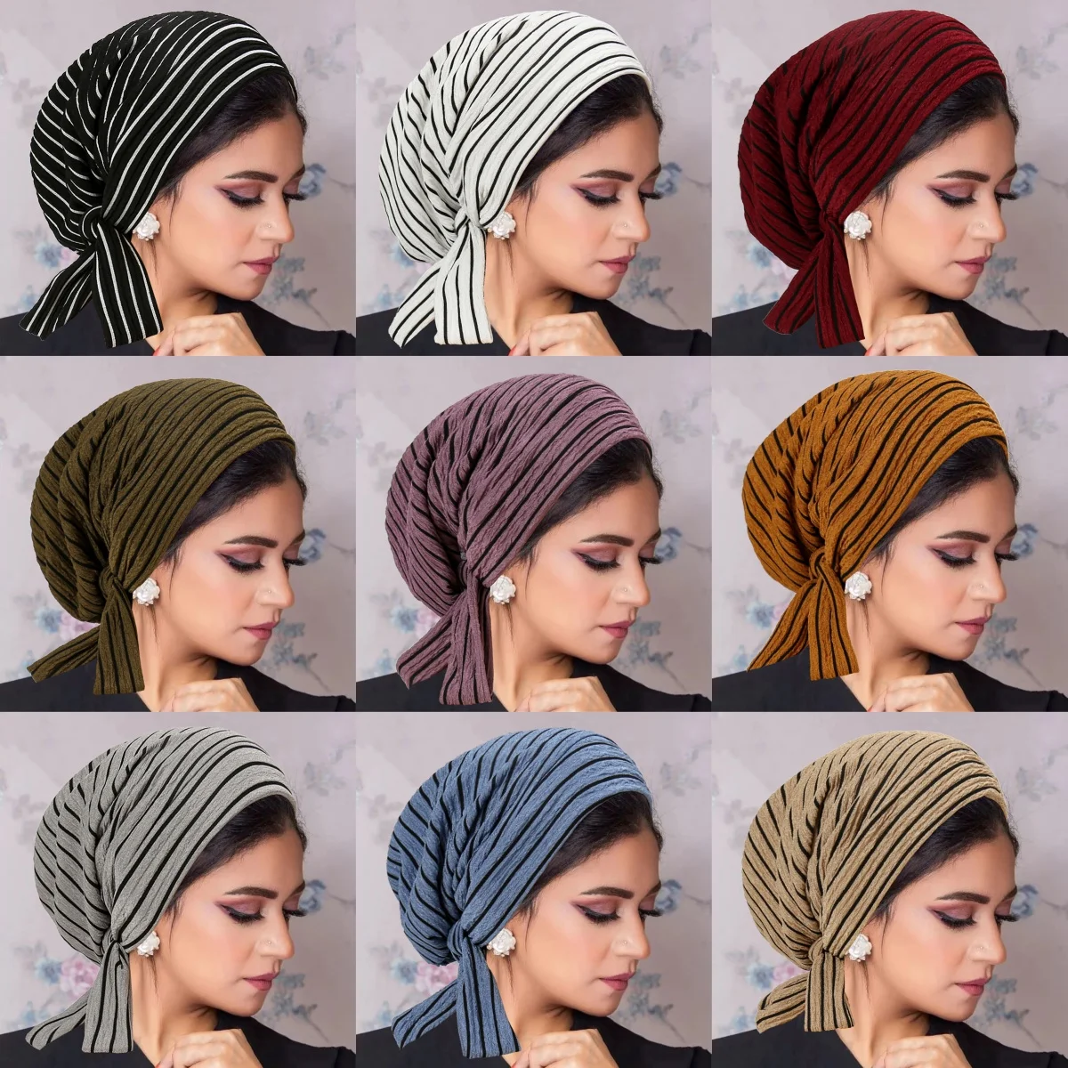 

2026 New Trendy Stripe Turban Cap Women Muslim Hijab Islamic Chemo Cap Head Scarf Ladies Head Wrap Cover Hijab Scarf