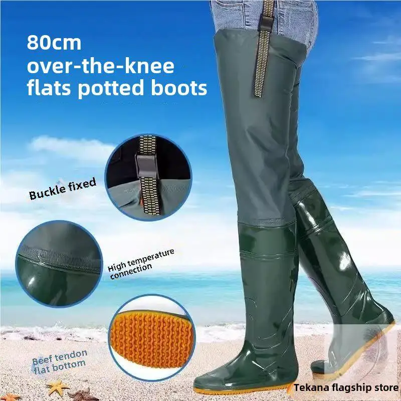 

Men's Rain Pants Boots Integrated Thickened Full Rubber Lower Body Fishing Gear over Knee High Waterproof Outdoor Camping Tra...