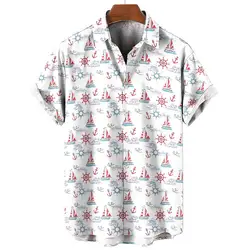 3d Anchor Print Hawaiian Shirts For Men Beach Casual Men's Shirt Summer New Men Tops Loose Oversized Short Sleeve Shirts For Men