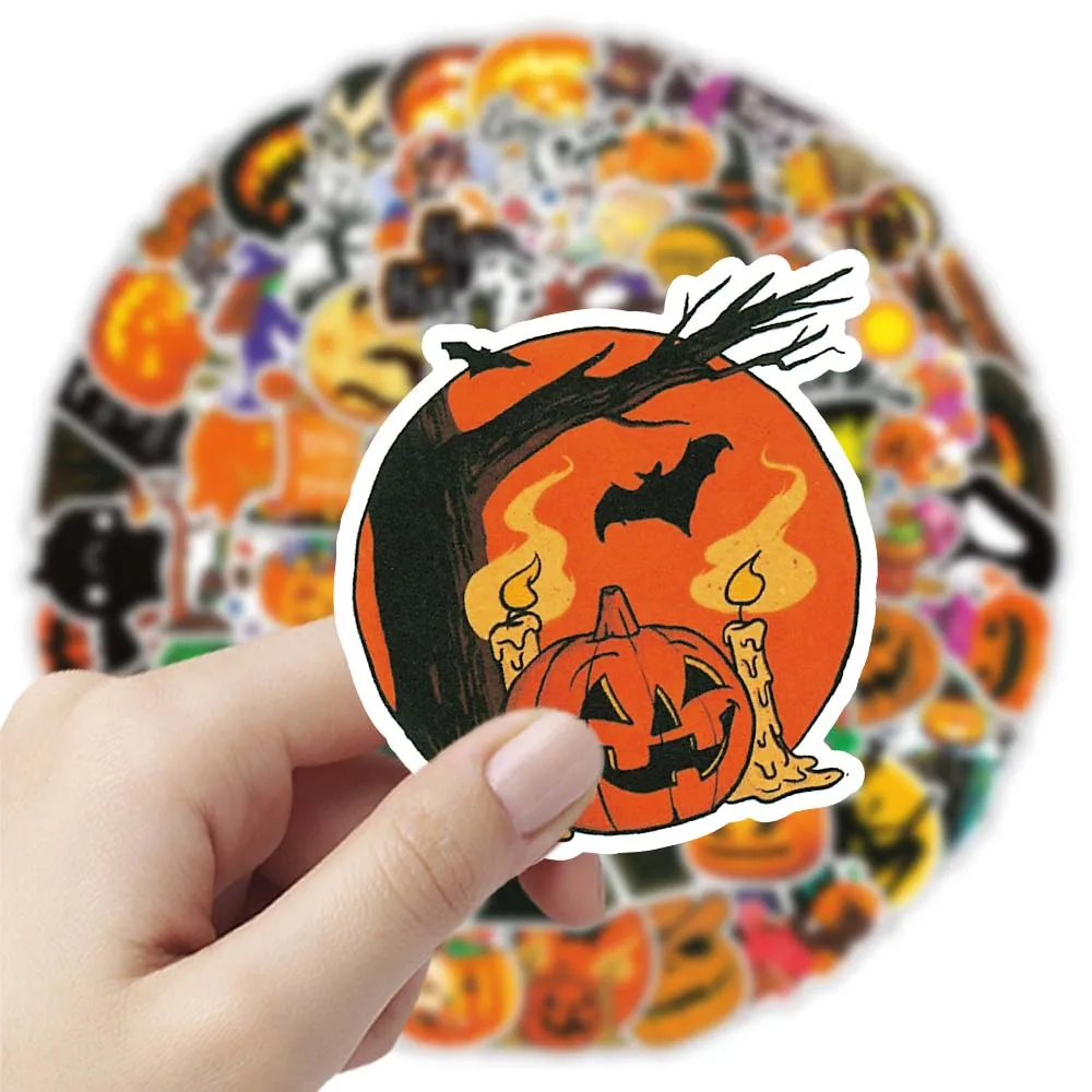 100PCS non-repeating Halloween Pumpkin Theme Stickers, Vinyl Waterproof Holiday Party Stickers, Kids and Youth Adult Party Favor