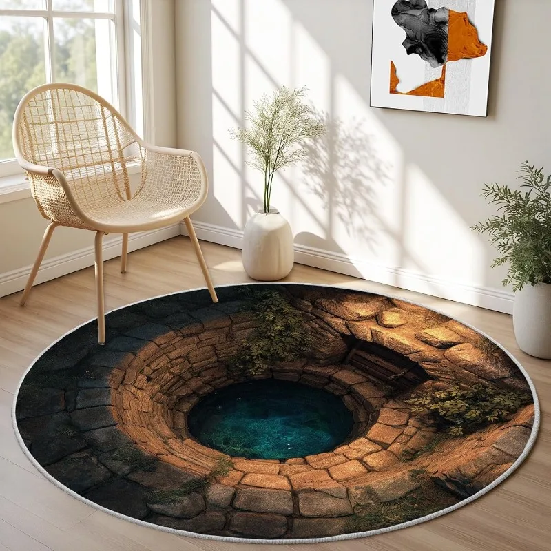 ثلاثية الأبعاد الوهم البصري بركة جيدا السجاد المستديرة مضحك ثقب حجر خطوات طباعة ديكور المنزل Floormat لينة عدم الانزلاق غرفة المعيشة البساط