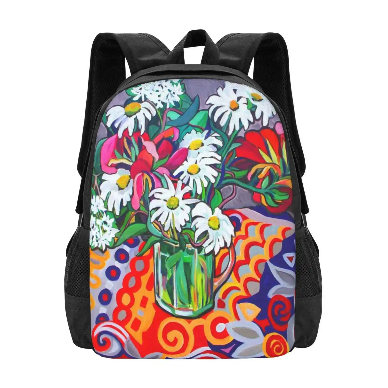 

Daisy Still Life Backpack For Student School Laptop Travel Bag Contemporary Abstract Bright Colour Daisies Floral Modern Orange