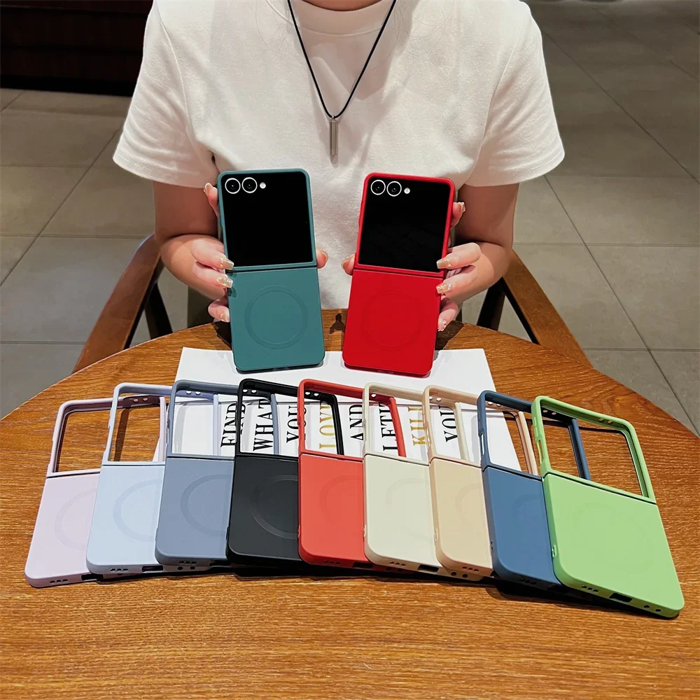 Luxury Colorful Liquid Silicone Skin Feel Case for Samsung Galaxy Z Flip 8 7 FE 6 5 4 5G Wireless Charge Anti-drop Protect Cover