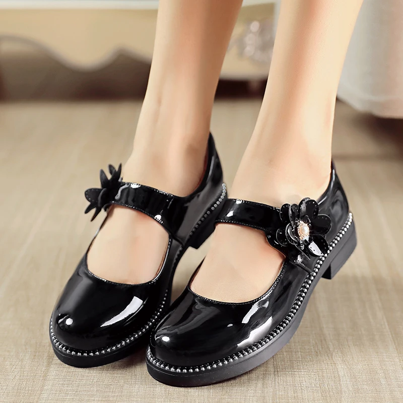 

New Girls Leather Shoes Children Soft Sole Performance Student Dress School Shoes Princess Toddler Moccasins Kids Flats Black