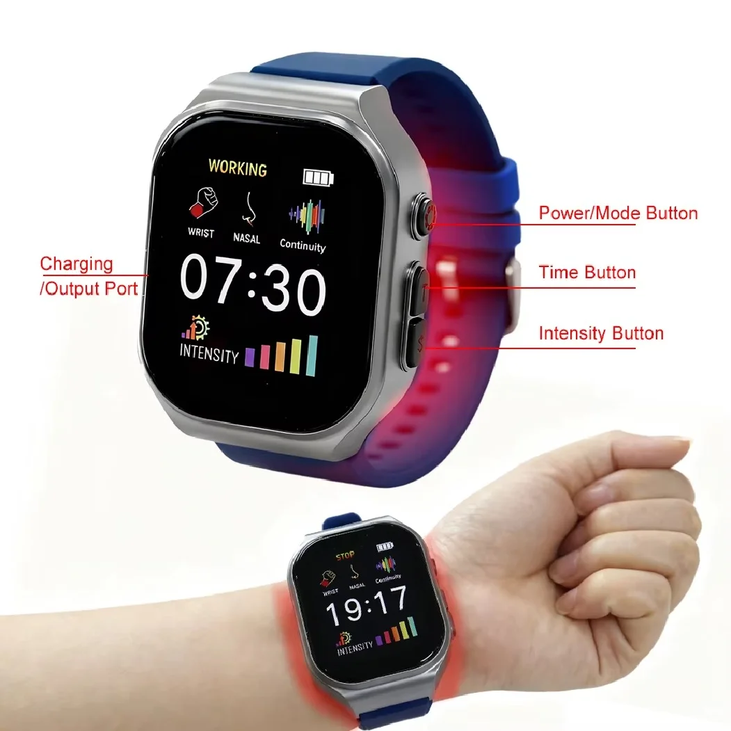 New Upgrade 16 Holes Red Light Irradiation Wrist Apparatus Watch 650nm Tinnitus Rhinitis Care Device With Silicone Sleeve
