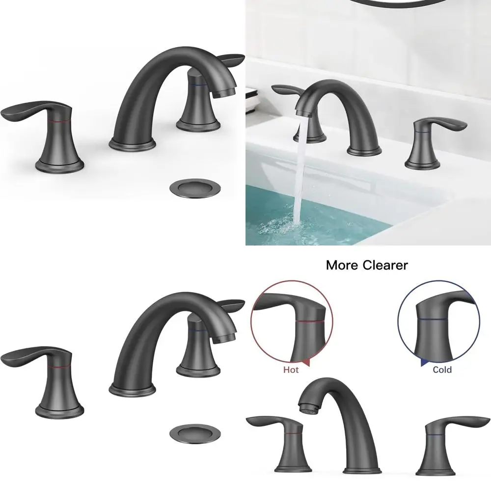 

Matte Black 3-Hole Widespread Bathroom Sink Faucet with Stainless Steel Pop-Up Drain and Lead-Free Hose