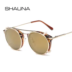 SHAUNA Retro Women Steampunk Sunglasses Brand Designer Flip Separable Fashion Men Round Punk Glasses UV400