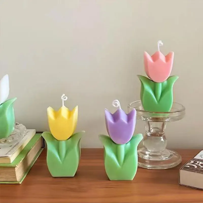 Household Exquisite Tulip Design Scented Candles Wedding Birthday Companion Gift Living Room Bedroom Desktop Ornament Decor 1pcs