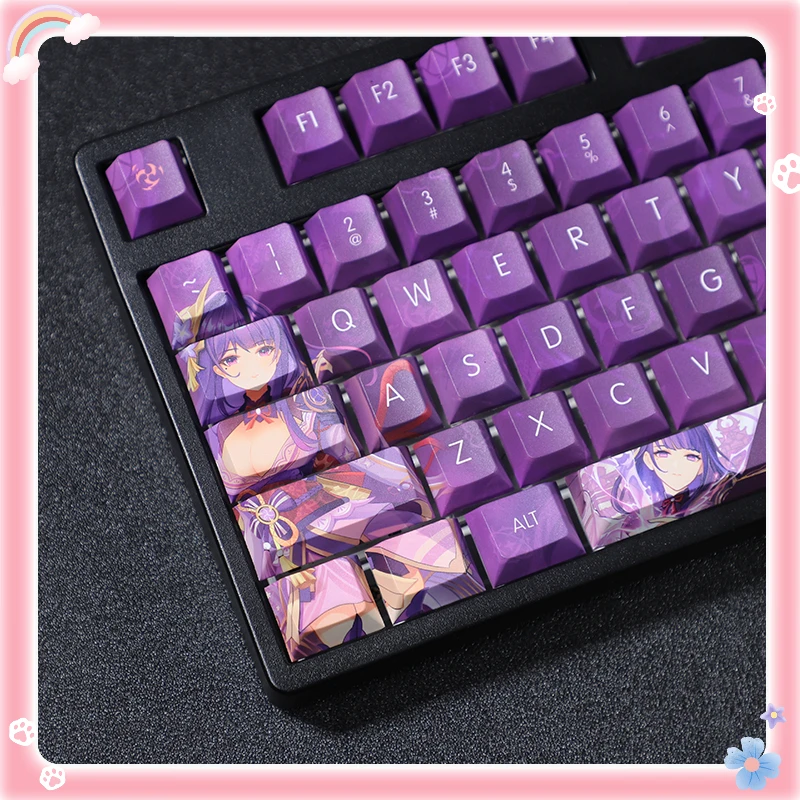 108 teclas/conjunto genshin impacto raiden shogun tema pbt teclas para teclado mecânico anime japonês jogo design personalizado bonito menina