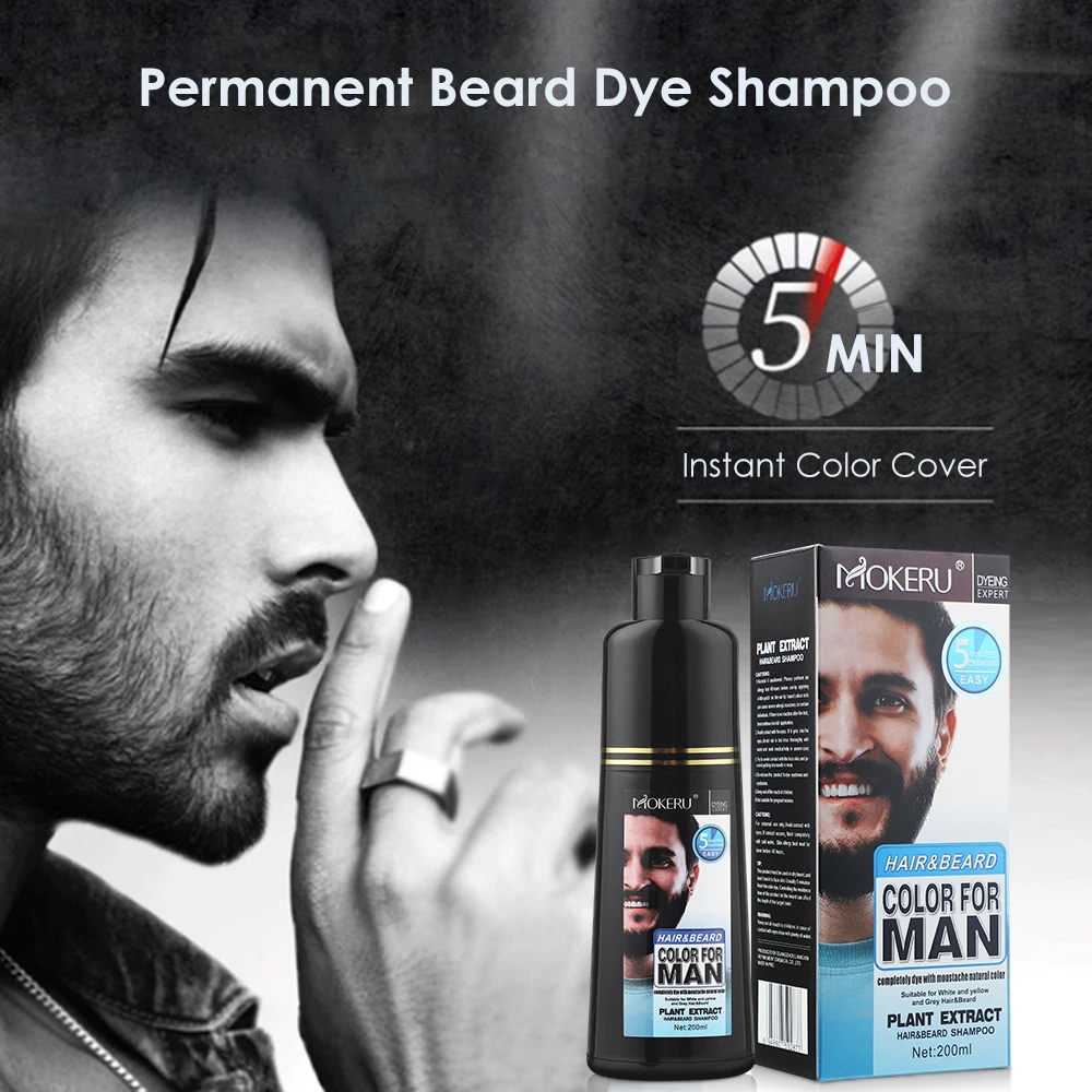 US Stock Natural Permanent Beard Dye Shampoo Repair White Grey Hair Removal Instant Mustache Dying Blacking Fast Beard Coloring