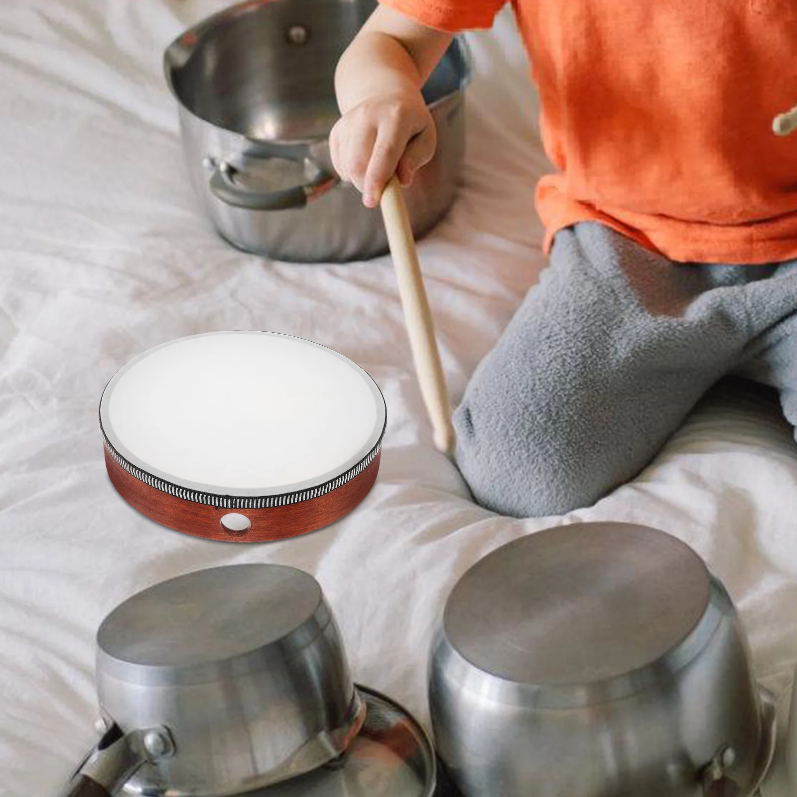 2 قطعة طبلة يدوية خشبية 6 بوصة قرع يدوي الدف قبضة مريحة التعليم المبكر آلة موسيقية بني