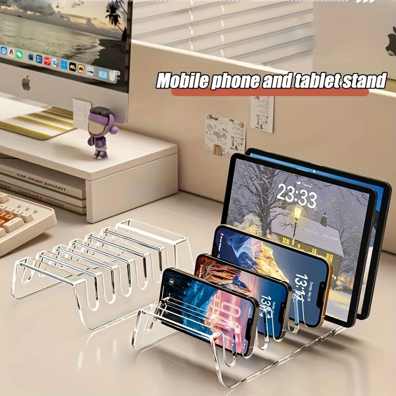 Organizador de Mesa para Tablets e Dispositivos Múltiplos com 6/8 Compartimentos, Caixa de Armazenamento Eletrônico, Suporte para Carregamento de Celulares, Acrílico, Fácil de Organizar