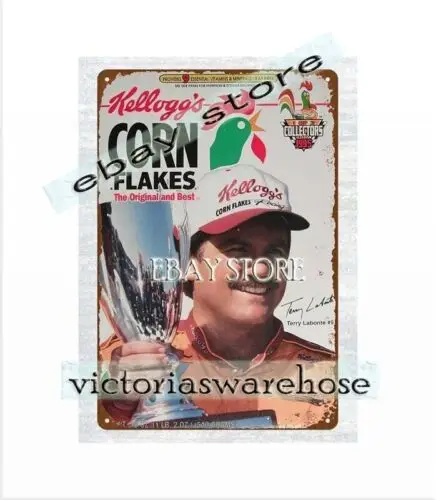 1p,1995 Kellogg's Corn Flakes Terry Labonte Cereal metal tin sign indoor wall