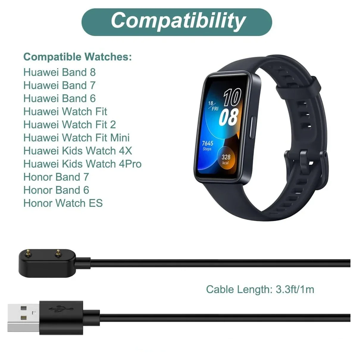 Smartwatch Charger Replacement for Huawei Band 10 9 8 7 6 /Watch Fit / Honor Band 4X USB Magnetic Charger Adapter Charging Cable