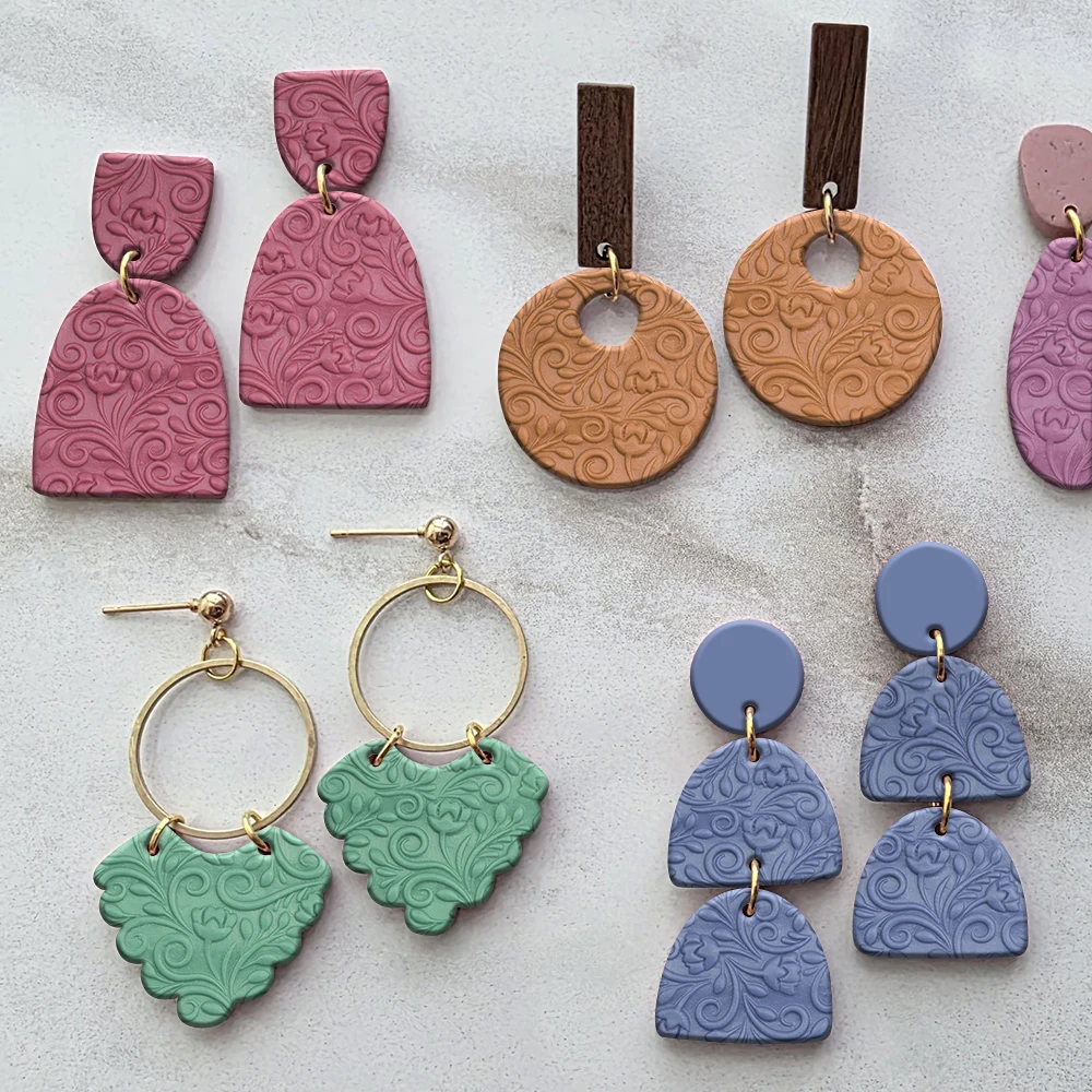Polymer-Ton-Texturwalze mit Blumenmustern, Kunststoff-Bastelwerkzeug für DIY-Schmuckherstellung, Ohrring-Designs und Kunsthandwerksprojekte