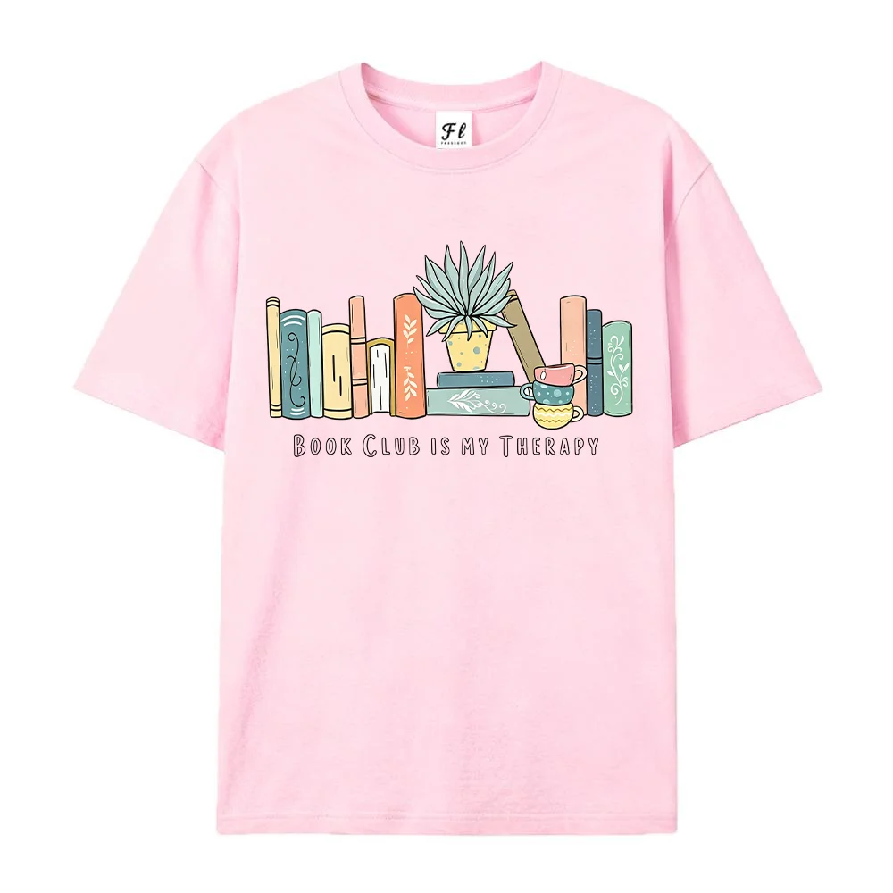 Female T Shirt Book Club Is My Therapy Graphic Printed Cotton Oversized Casual Loose Tee Top Harajuku Vintage Clothes