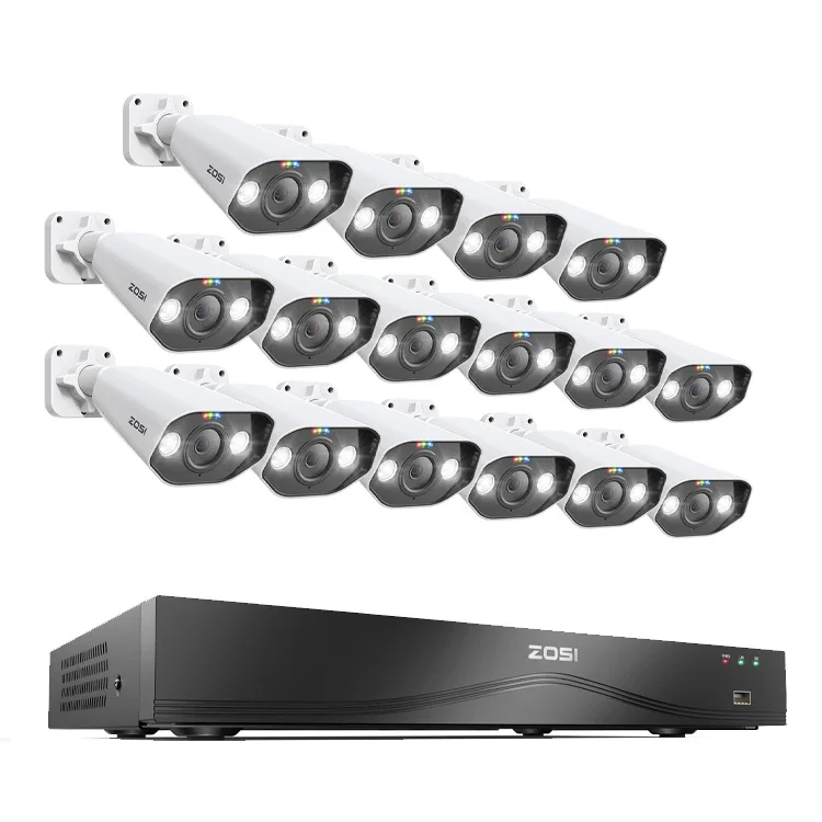 Zosi H.265 8mp 4k 16 channel ai smart hd night vision ip poe  nvr kit home security cctv  system