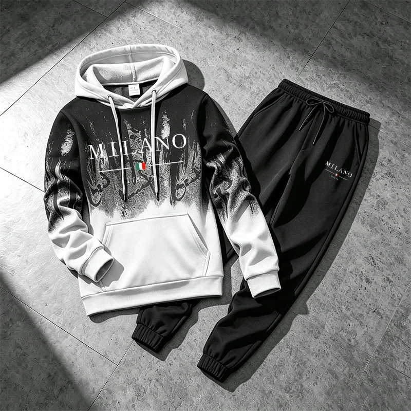 Splashed ink Men's Hoodie Tracksuit Casual Sweatshirt Sweatpants Outdoors Sports Jogging Clothing AutumnWinter Single Tops Pants view 2