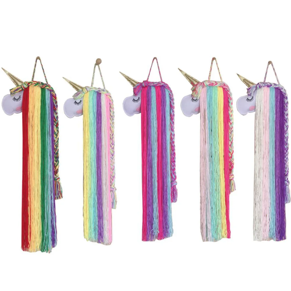 Colorful Unicorn Storage Hanging Rack INS Style Wind Chimes Girls Room Headwear Hair Clip Hairband Organizer Multiuse Home Decor