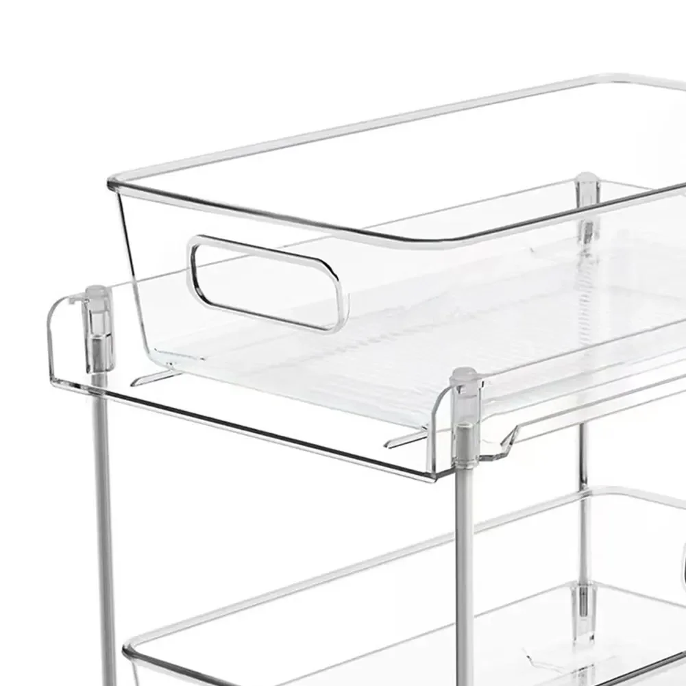 Under Sink Closet Organizer Multipurpose 2 Tier Clear Storage Drawers Rectangle Space Saving for Kitchen Pantry Office Desktop