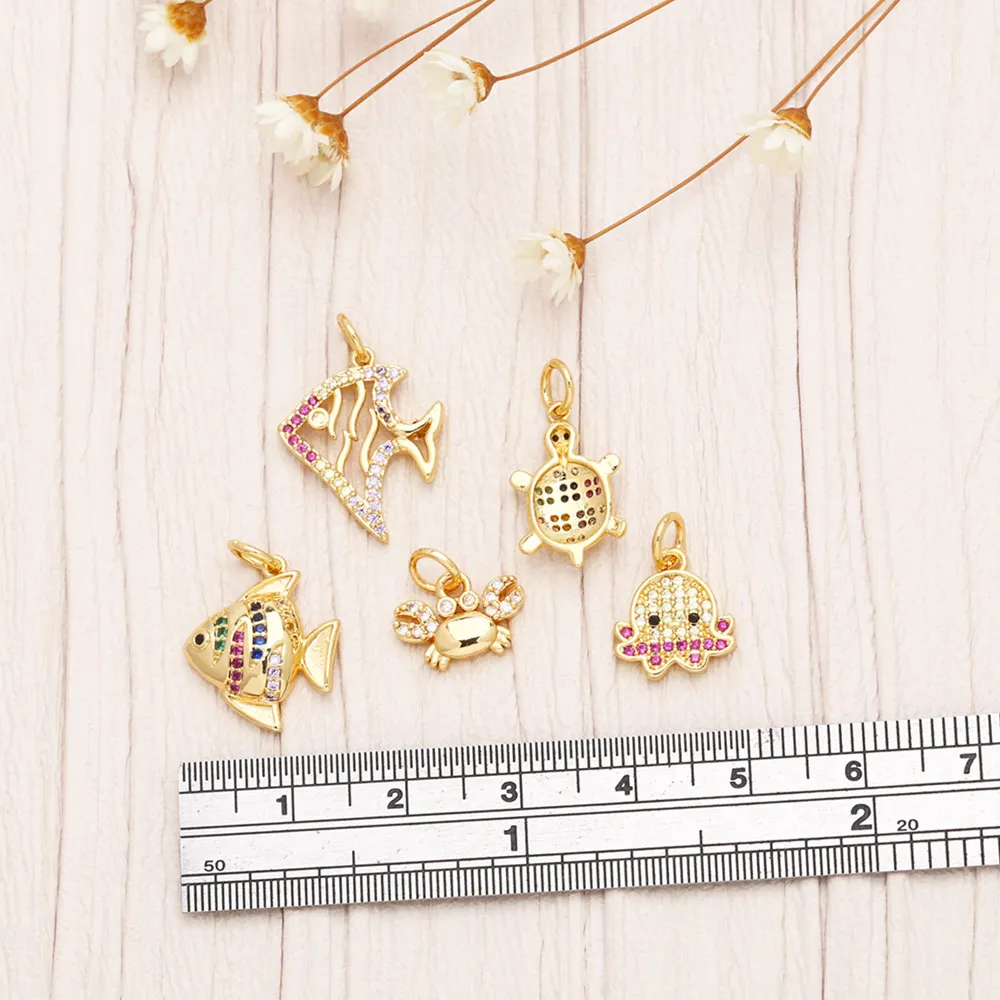 OCESRIO Crystal Small Fish Charms for Bracelet Copper Gold Plated Turtle Octopus Handmade Jewelry Making Supplies DIY chma217