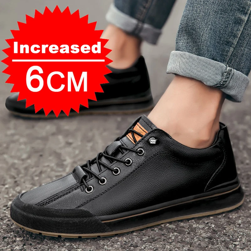 

New Summer Men Genuine Leather Casual Shoes Men Sneakers Men Shoes Comfortable Platform Male Footwear Height Increase Insole 6CM