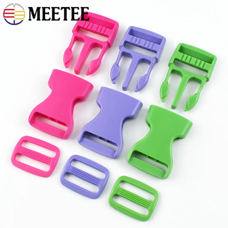 5/10/20Sets Meetee 15/20/25mm Plastics Release Buckles For Strap Tri-Glide Slider Clasp Bag Adjust Webbing Hook DIY Accessories