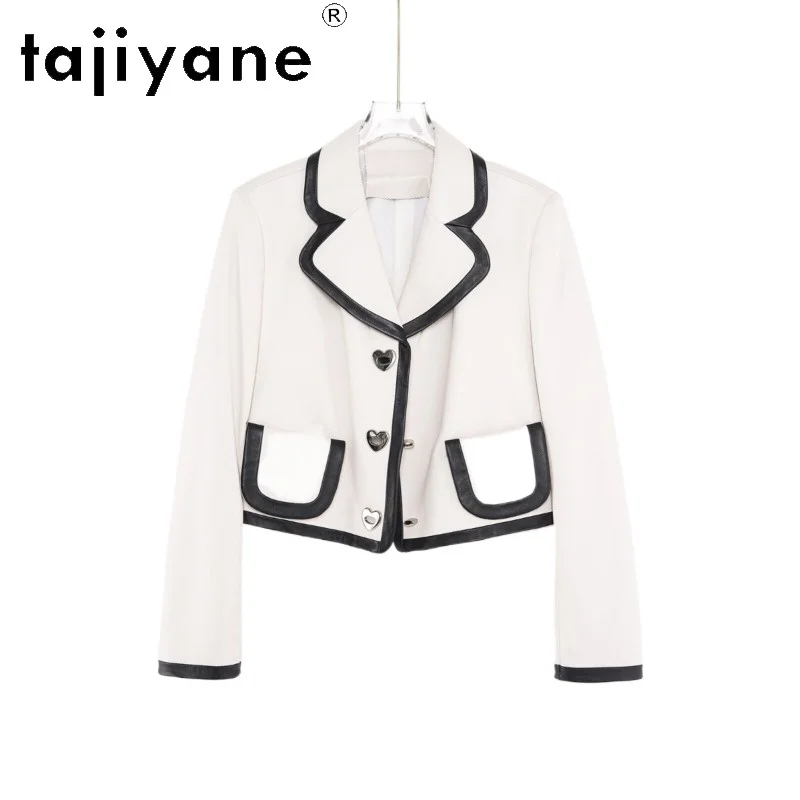 TAJIYANE 100% Sheepskin Genuine Leather Jacket Woman Love Button Leather Coat Cropped Jackets for Woman Short Jaqueta Streetwear