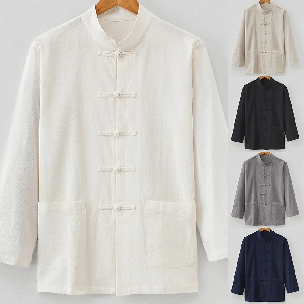 Man Accessories Shirt Daily Holiday Chinese Traditional Cotton Linen Long Sleeve Uniform Jacket Clothing For Man