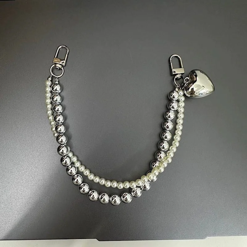 Luxury Bow Pearl Beaded Keychain Bracelet Lanyard Phone Charm Cute Love Heart Mobile Phone Camera Wrist Strap Anti-Lost Chains image 6