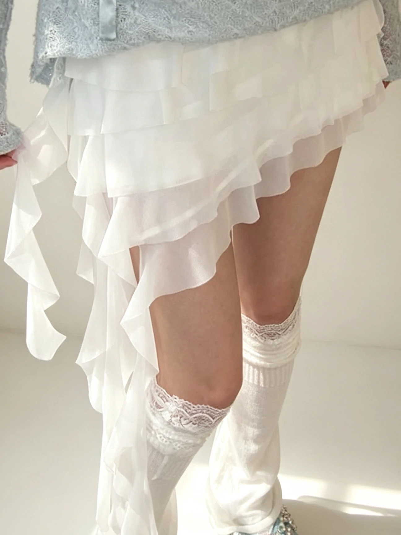 Asymmetric Mesh Puffy Skirt for Women High Waist A-Line Silhouette Daily Wear Non-Slip High Elasticity Korean Style Skirt