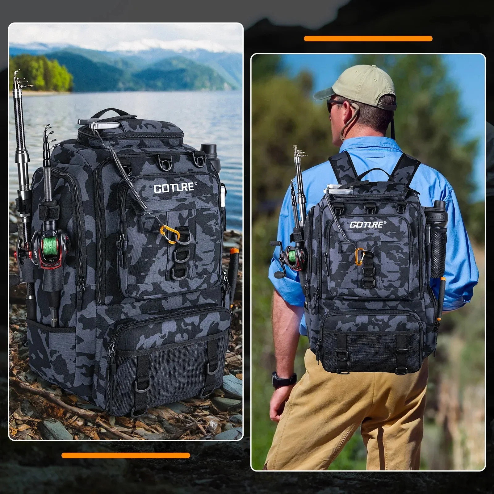 Fishing Bag 900D Waterproof Oxford Cloth Thermal Insulation Design Outdoor Camping Hiking Backpack with Rod Holders