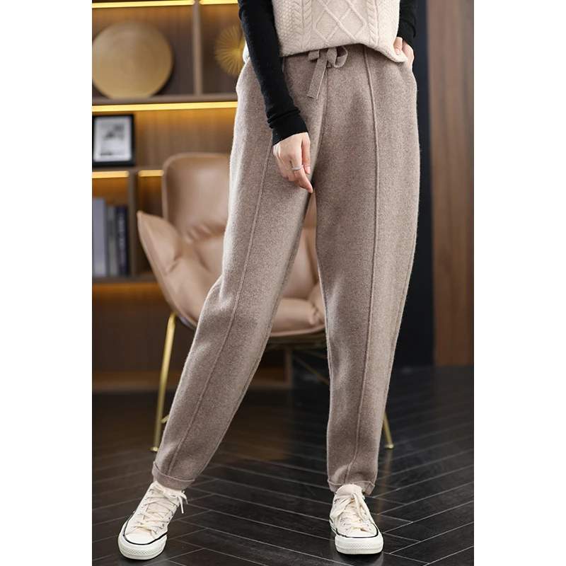 Cashmere pants in autumn and winter women's high waist thickened vertical casual straight wool pants solid color pants2022ZEHANG