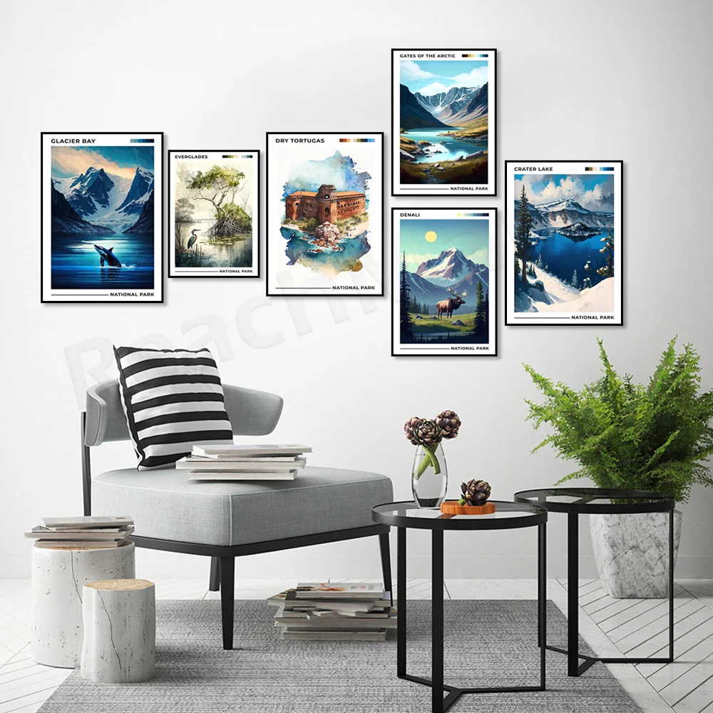 Montana, Florida, Colorado, Grand Teton, Grand Canyon, Crater Lake, Alaska, Gateway to the Arctic US National Park Travel Poster