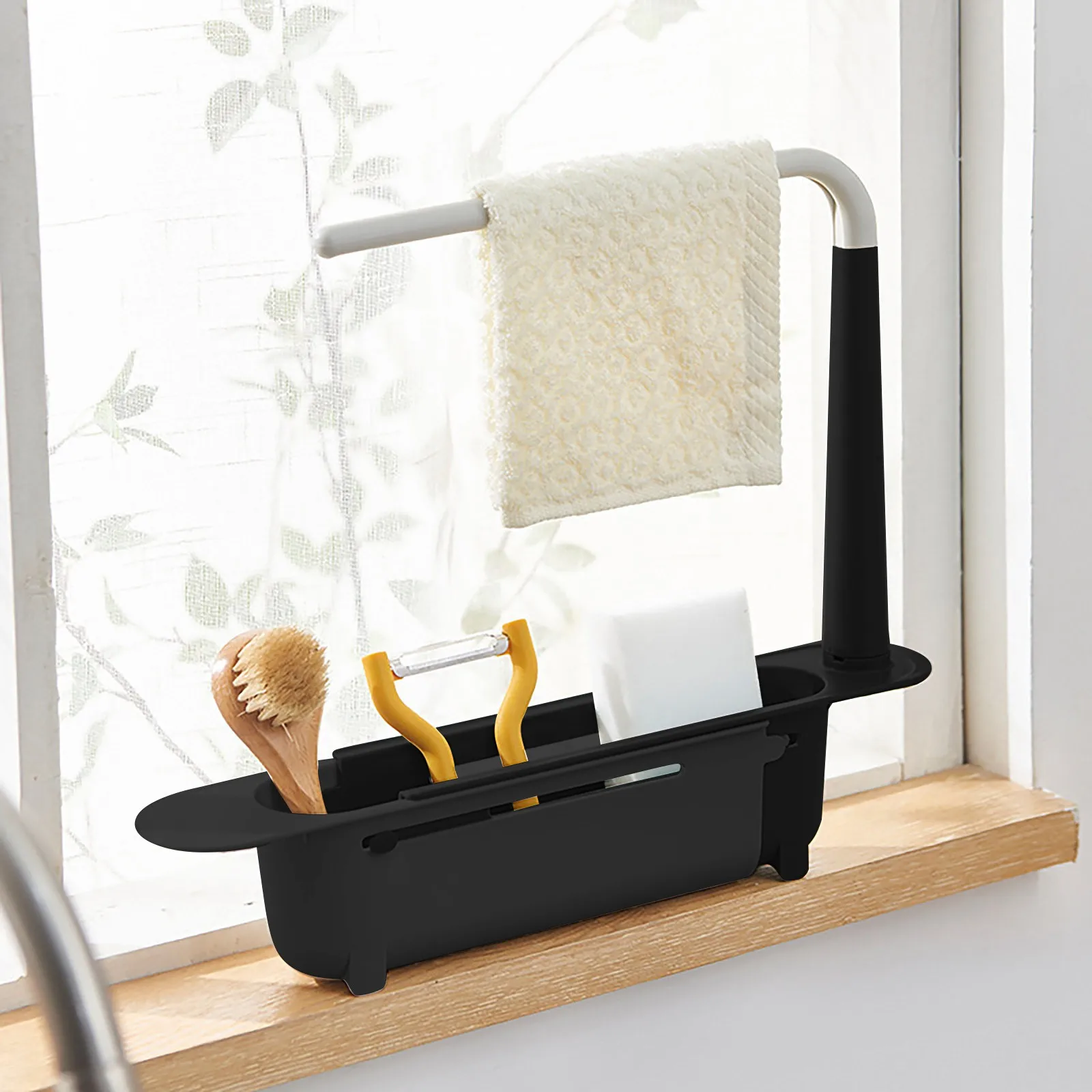elescopic Sink Shelf Drainer Rack Kitchen Organizer Soap Sponge Holder Towel Rack Storage Organizer Basket Gadgets Accessories