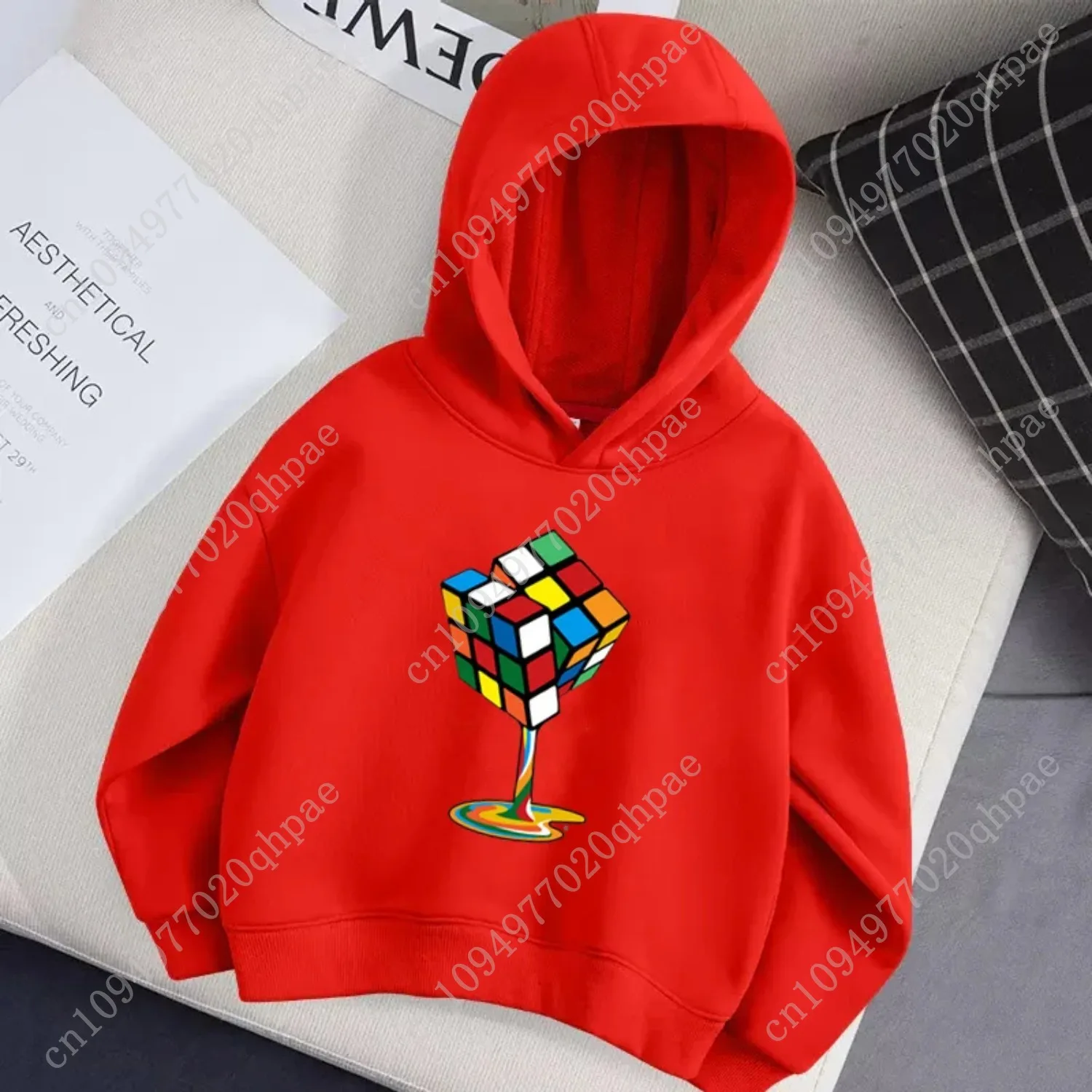 Children Autumn Brand Hoodie Rubik's Cube Pattern Hoodies for Boys Long Sleeved Cotton Jacket Coat