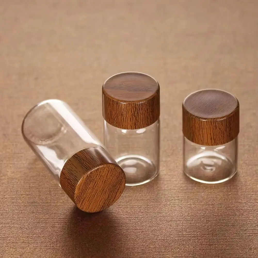 6PCS 10/20/30 ML Wooden Lid Mini Glass Bottles Transparent Sealed Coffee Beans Storage Container Golden Bean Bottle Food Grade