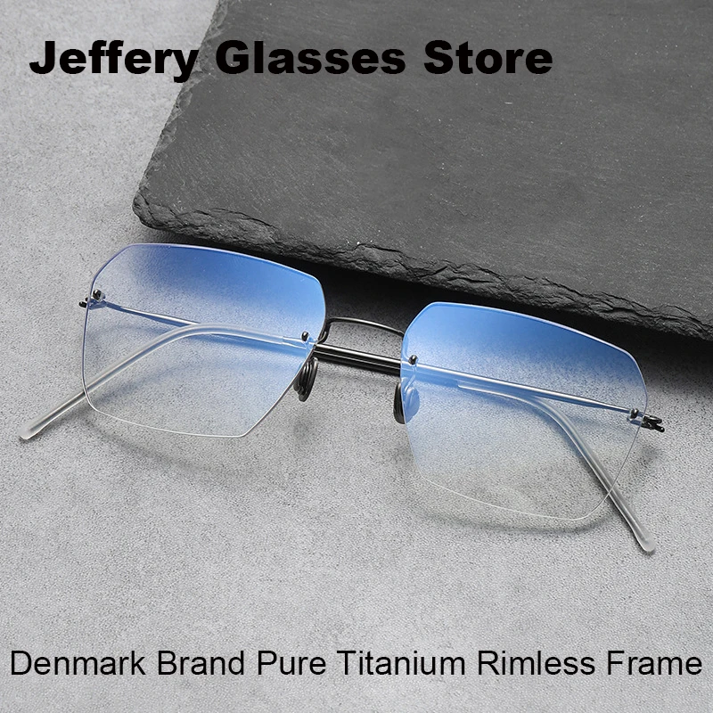 

Denmark Brand Glasses Frame Men Women Pure Titanium Rimless Big Frameless Ultralight Eyeglasses Prescription Myopia Spectacles