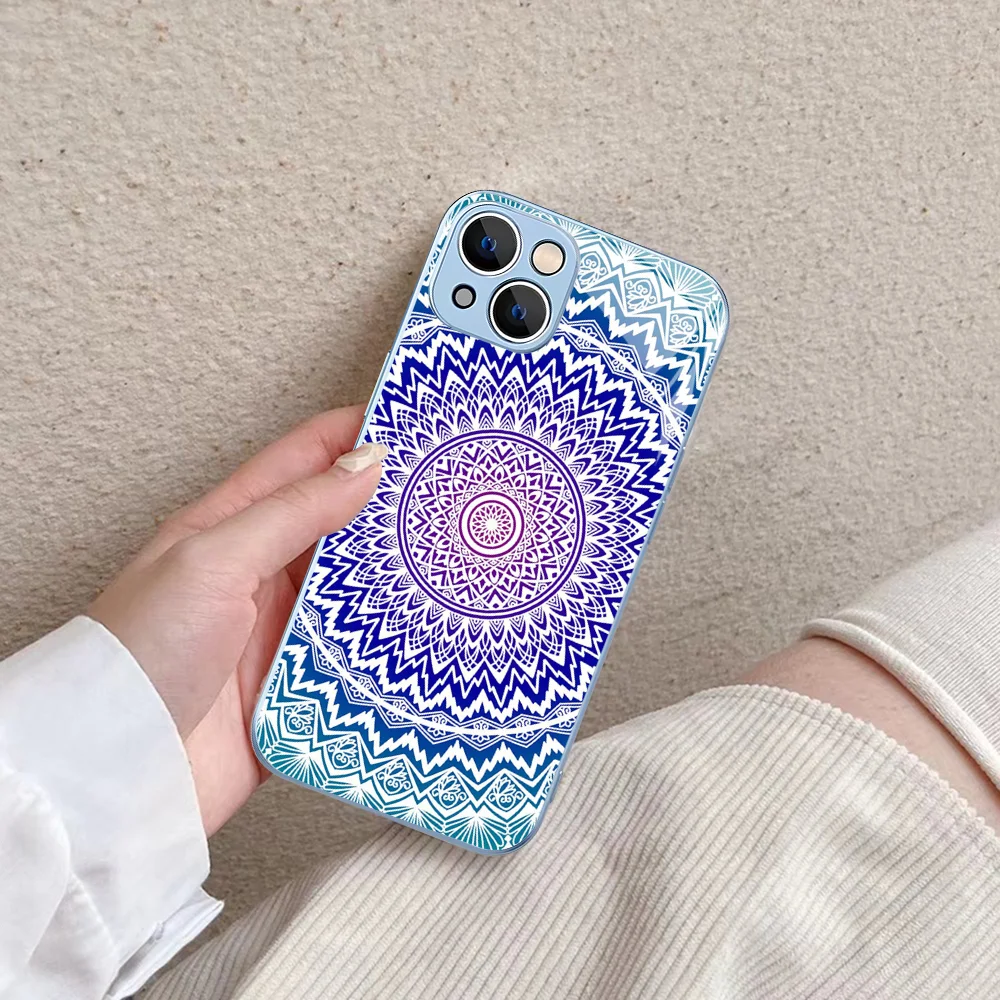 Colorful Mandala Flower Phone Case Tempered Glass For Iphone 14 13 12 11 Pro Mini XS MAX 14Plus X XS XR Fundas image 4