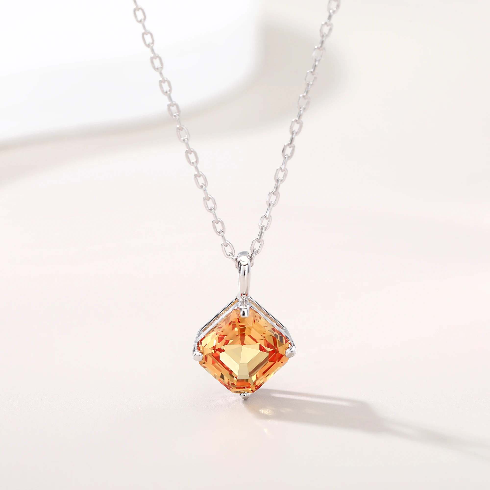 Bezels Set Pendant - Bezel-Set Diamond-Shaped Small Octagonal Orange Color
