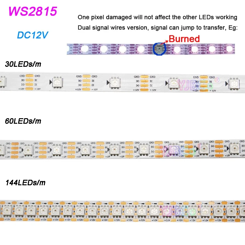 

12V addressable pixel 5050 RGB WS2815 LED Strip 30/60/74/96/144 leds/m similar WS2812B WS2811 IC Magic Light Tape IP30/65/67