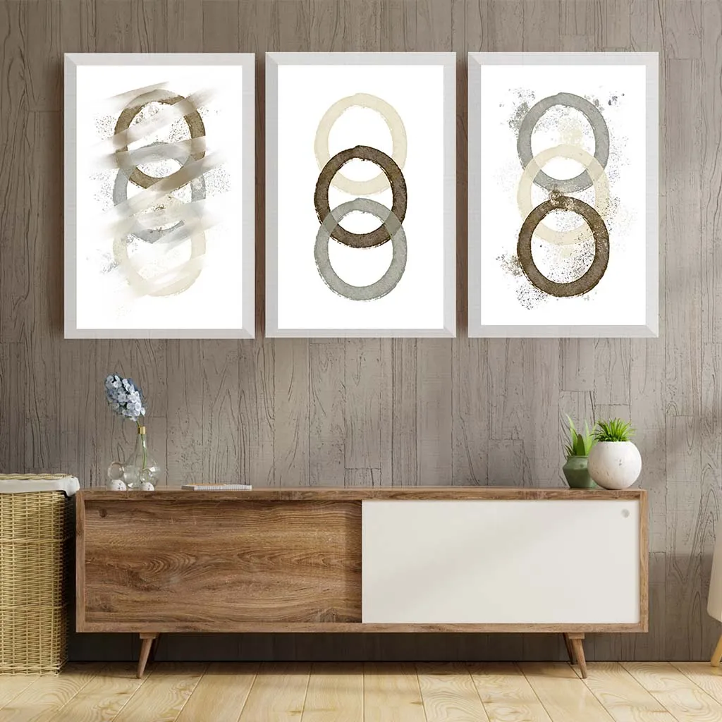 

Minimalist Abstract Geometric Circle Wall Art Neutral Tone Ring Canvas Painting Poster for Modern Living Room Wall Decor
