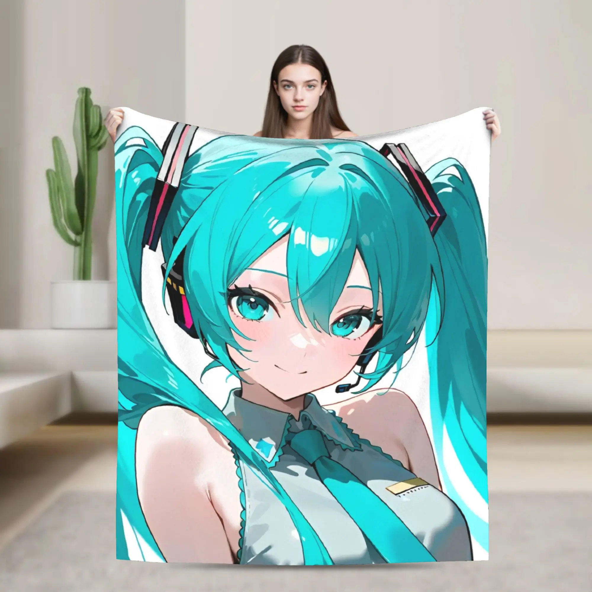 Hatsunes Mikus Flannel Blankets Anime Style Creative Throw Blankets for Home Hotel Sofa  200x150cm Quilt,