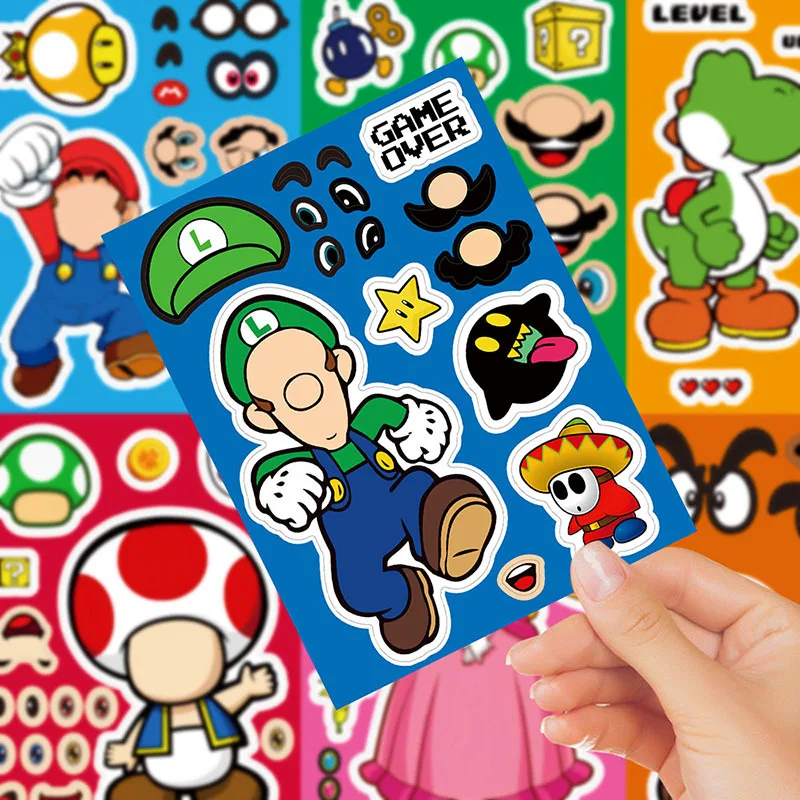 8 pezzi Super Mario Bros Puzzle adesivo Cartoon fai da te bambini decalcomanie assemblare puzzle adesivi educativi ragazzi ragazze giocattoli divertenti regali