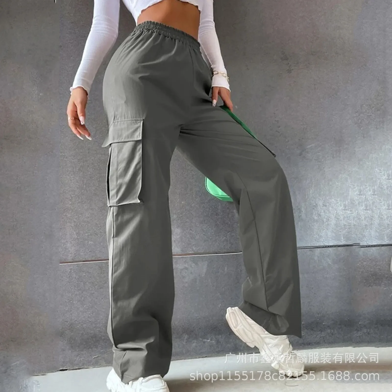 

Cargo Ankle Length Pants High Waist Zipper Fly Women Straight Pants Spliced Capris Loose Fit Pockets Solid Streetwear 2024