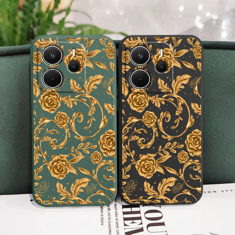 Golden Pattern Phone Case For Xiaomi Redmi Note 14 13 12 12S 11 11S 10 10S 9 9S 15 14C Pro Plus 4G 5G Liquid Silicone Cover