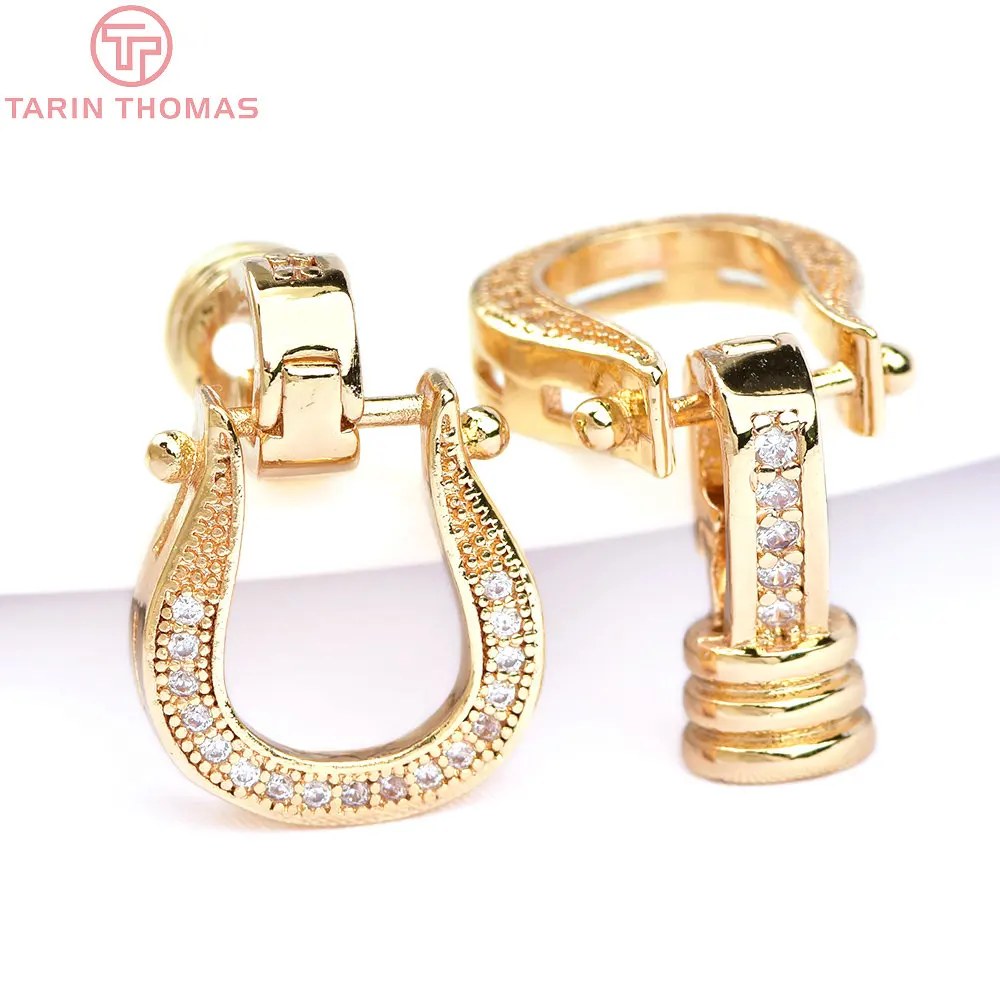 (6261) 4PCS 13x14MM 6.5x14.5MM 24K Gold Color Brass with Zircon Bracelet Necklace Connector Clasp Jewelry Accessories Wholesale