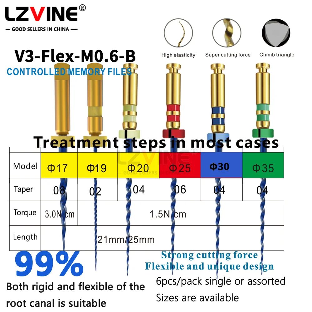 6Pcs/Pack Dental Heat Activated Endodontic Rotary Files E-Flex Endo Motor Matching Nickel Titanium Niti File Root Canal Therapy